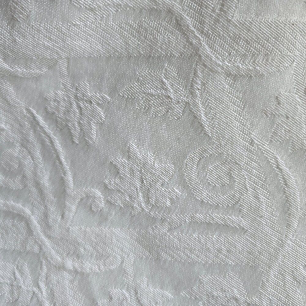 Vintage Handmade Tablecloth Textured Fabric Beige Rounded Oblong 89” x 68” - Picture 6 of 6
